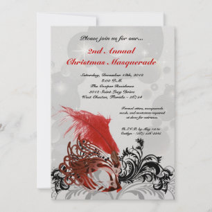 5x7 Red Masquerade met Kerstmis XMAS-uitnodiging Kaart