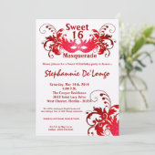 5x7 Red Masquerade Sweet 16 Birthday Invitation Kaart (Staand voorkant)