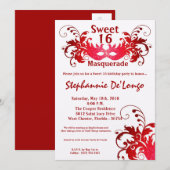 5x7 Red Masquerade Sweet 16 Birthday Invitation Kaart (Voorkant / Achterkant)