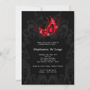 5x7 Red Masquerade Sweet 16 Birthday Invitation Kaart