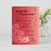 5x7 Red Masquerade Sweet 16 Birthday Invitation Kaart (Staand voorkant)