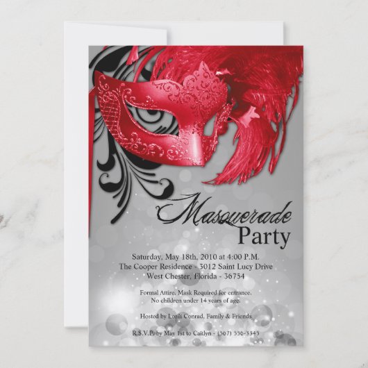 5x7 Red Masquerade Sweet 16 Birthday Invitation Kaart (Voorkant)