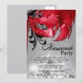 5x7 Red Masquerade Sweet 16 Birthday Invitation Kaart (Voorkant / Achterkant)