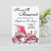 5x7 Red Masquerade Sweet 16 Birthday Invitation Kaart (Staand voorkant)