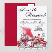 5x7 Red Masquerade Sweet 16 Birthday Invitation Kaart (Voorkant / Achterkant)
