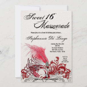 5x7 Red Masquerade Sweet 16 Birthday Invitation Kaart