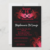 5x7 Red Masquerade Sweet 16 Birthday Invitation Kaart (Voorkant)
