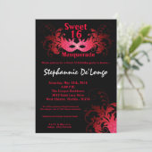 5x7 Red Masquerade Sweet 16 Birthday Invitation Kaart (Staand voorkant)
