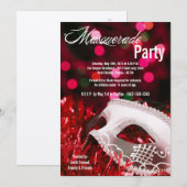 5x7 Red Masquerade Sweet 16 Birthday Invitation Kaart (Voorkant / Achterkant)