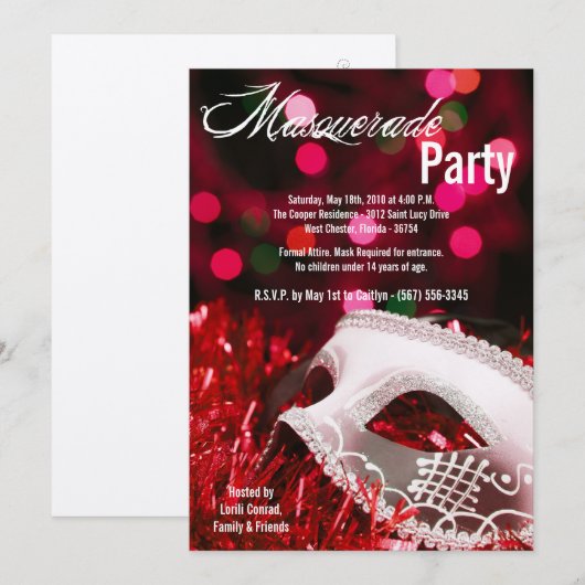 5x7 Red Masquerade Sweet 16 Birthday Invitation Kaart (Voorkant / Achterkant)