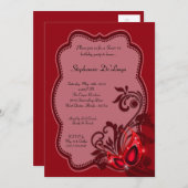 5x7 Red Masquerade Sweet 16 Birthday Invitation Kaart (Voorkant / Achterkant)