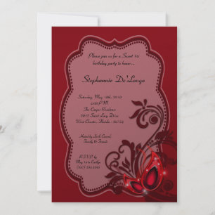5x7 Red Masquerade Sweet 16 Birthday Invitation Kaart