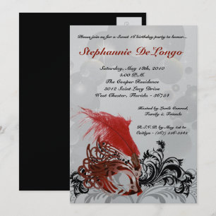 5x7 Red Masquerade Sweet 16 Birthday Invitation Kaart