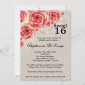 5x7 Red Roses Floral Sweet 16 Birthday Invitation Kaart (Voorkant)