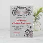 5x7 Red Silver Masquerade-kerstuitnodiging Kaart (Staand voorkant)