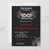 5x7 Red Silver Masquerade-kerstuitnodiging Kaart (Voorkant)