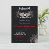 5x7 Red Silver Masquerade-kerstuitnodiging Kaart (Staand voorkant)