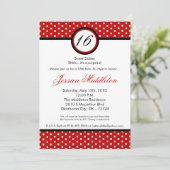 5x7 Red White Polka Dot 16th Birthday Invitation Kaart (Staand voorkant)
