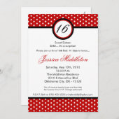 5x7 Red White Polka Dot 16th Birthday Invitation Kaart (Voorkant / Achterkant)