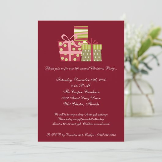 5x7 Red XMAS Cadeaus kerstfeestelijke uitnodiging (Staand voorkant)