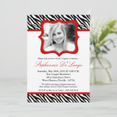 5x7 Red Zebra PHOTO Sweet 16 Birthday Invitation Kaart (Staand voorkant)