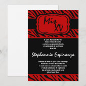 5x7 Red Zebra Print Quinceanera 15 Uitnodiging (Voorkant / Achterkant)