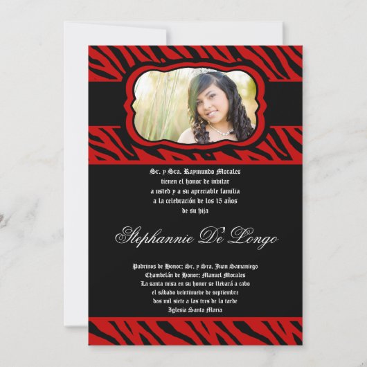 5x7 Red Zebra Print Quinceanera Uitnodiging (Voorkant)