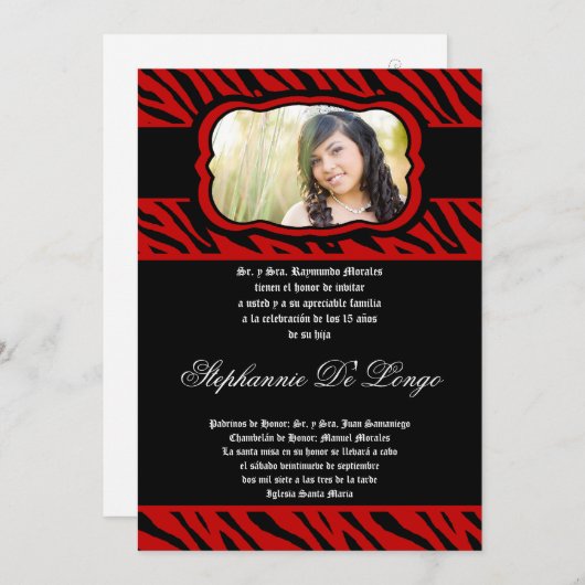 5x7 Red Zebra Print Quinceanera Uitnodiging (Voorkant / Achterkant)