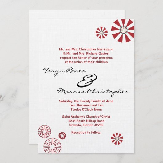 5x7 Retro Disc Bloem Linnen Huwelijksuitnodiging Kaart (Voorkant / Achterkant)