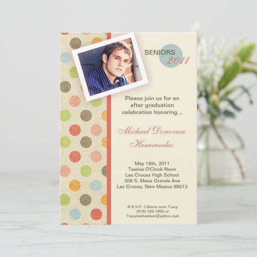 5x7 Retro Polka Dot Photo Afstuderen Aankondiging (Staand voorkant)