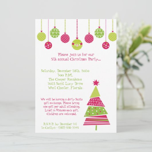 5x7 Retro XMAS Tree kerstfeest uitnodiging (Staand voorkant)