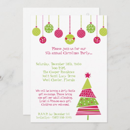 5x7 Retro XMAS Tree kerstfeest uitnodiging (Voorkant / Achterkant)