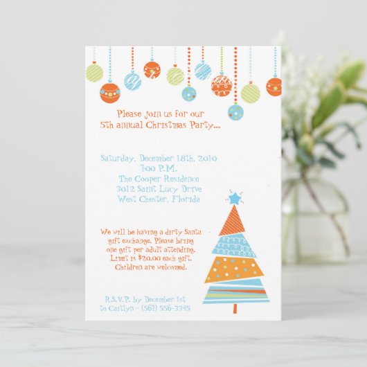 5x7 Retro XMAS Tree kerstfeest uitnodiging (Staand voorkant)