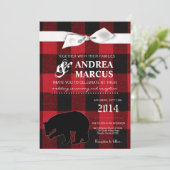 5x7 Rode Buffalo Plaid Beer Zwart Huwelijksuitnodi Kaart (Staand voorkant)