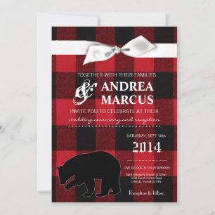 5x7 Rode Buffalo Plaid Beer Zwart Huwelijksuitnodi Kaart