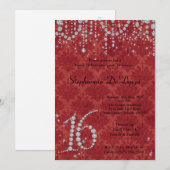 5x7 Rode Diamant Sweet 16 Verjaardag Uitnodiging (Voorkant / Achterkant)