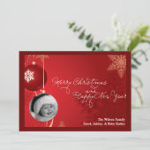 5x7 Rode Ornament Sneeuwvlok FOTO KERST Kaart (Staand voorkant)