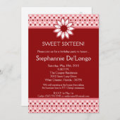 5x7 Rode Polka Bloem 16 Verjaardag Party Uitnodigi Kaart (Voorkant / Achterkant)