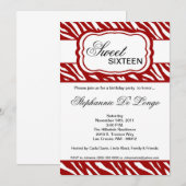 5x7 Rode Zebra Print Birthday party nodiging Kaart (Voorkant / Achterkant)
