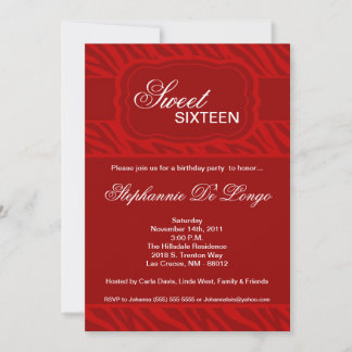 5x7 Rode Zebra Print Birthday party nodiging Kaart