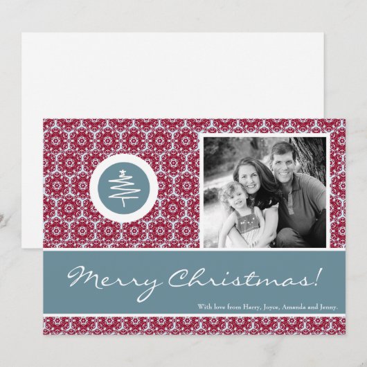 5x7 Rood Blauw Kerstboom FOTO Kerst Kaart (Voorkant / Achterkant)