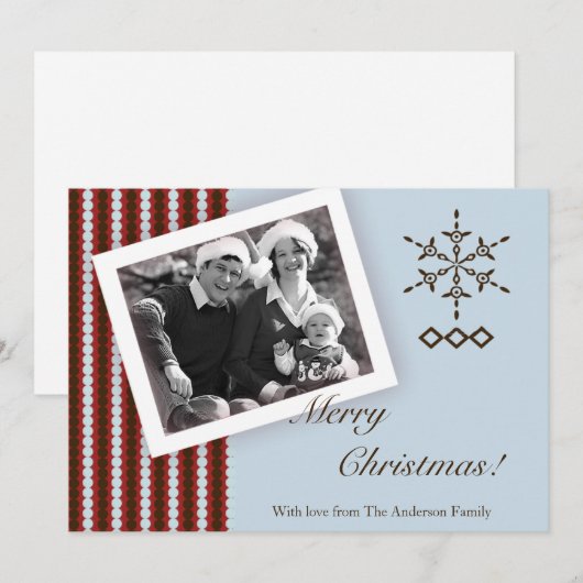 5x7 Rood Blauw Sneeuwvlok FOTO Kerst Kaart (Voorkant / Achterkant)