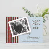 5x7 Rood Blauw Sneeuwvlok FOTO Kerst Kaart (Staand voorkant)