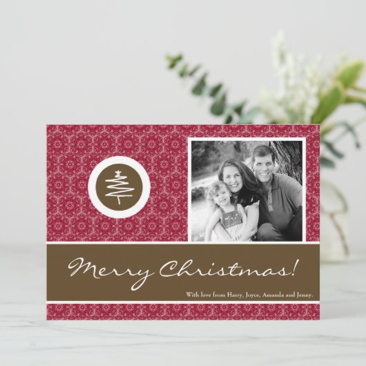 5x7 Rood Bruin Kerstboom FOTO Kerst Kaart (Staand voorkant)