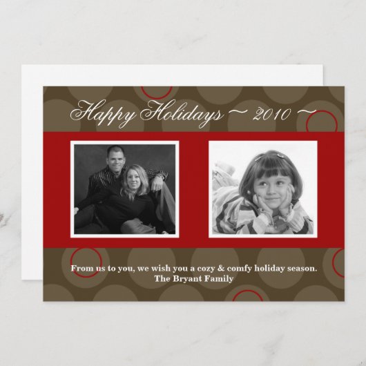 5x7 Rood Bruin Polka Dot Poka FOTO Kerst Kaart (Voorkant / Achterkant)