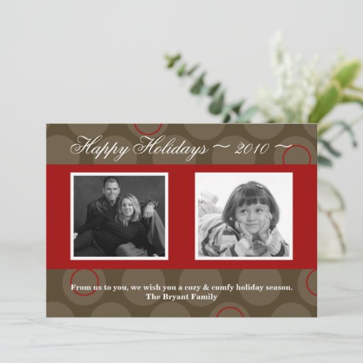 5x7 Rood Bruin Polka Dot Poka FOTO Kerst Kaart (Staand voorkant)