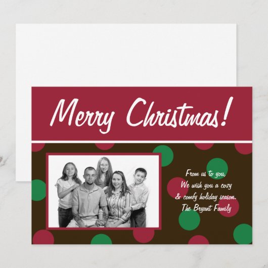 5x7 Rood Bruin Polka Dot Poka FOTO Kerst Kaart (Voorkant / Achterkant)