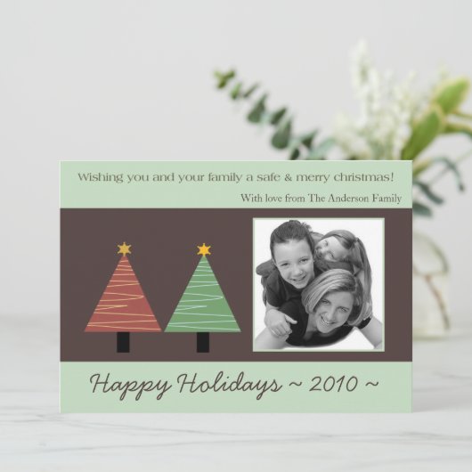 5x7 Rood Groen Kerstboom FOTO Kerst Kaart (Staand voorkant)