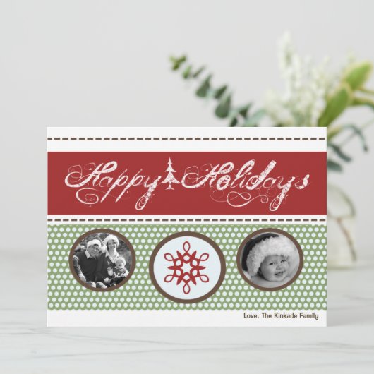 5x7 Rood Groen Polka Dot FOTO Kerst Kaart (Staand voorkant)