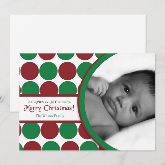 5x7 Rood Groen Polkadot Poka FOTO Kerst Kaart (Voorkant / Achterkant)